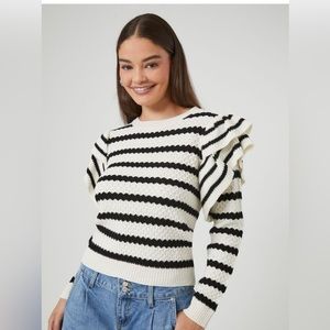 NWT! Striped Ruffle-Trim Sweater